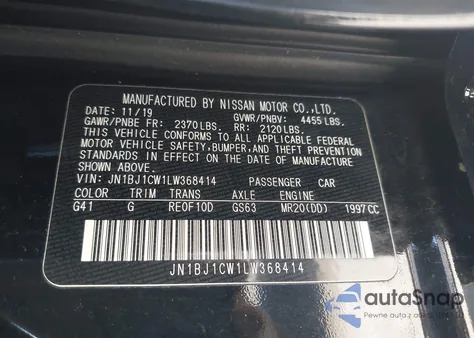 2020 Nissan Rogue Sport S Awd Xtronic Cvt z USA, uszkodzony, nr VIN JN1BJ1CW1LW368414